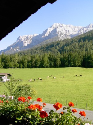 Blick vom Balkon in die Berge