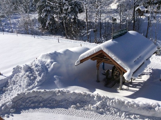 Our water wheel behind the house in winter